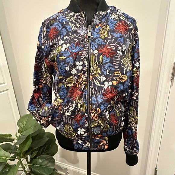H&M Reversible Floral Nylon Track Jacket Women’s XS Multicolor Zip Lightweight - Picture 3 of 13